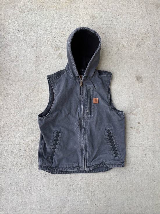 Carhartt Other - Carhartt V33 029 Shadow Grey Hooded Fleece Lined Canvas Vest Size Medium